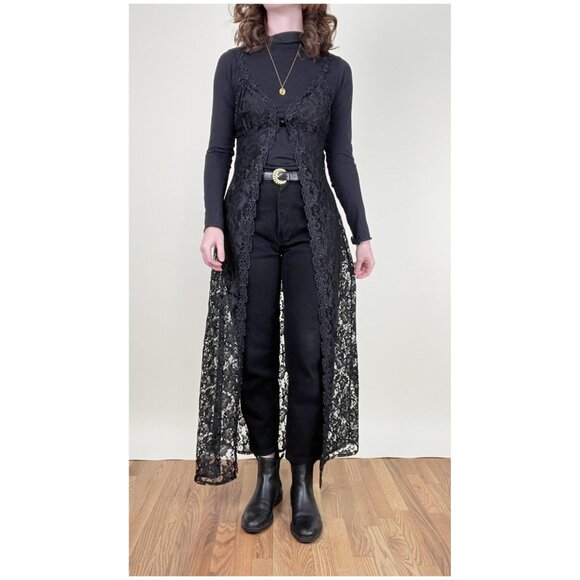 Vintage Black Floral Lace Duster - Picture 6 of 9